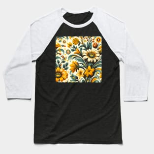 Yellow Floral Illustration Baseball T-Shirt